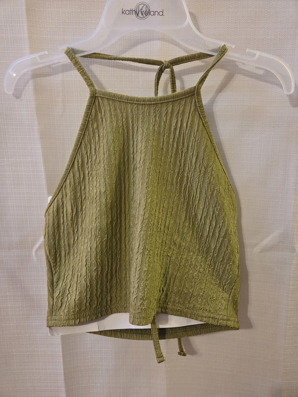 Olive Green Crinkle Halter Tank Top